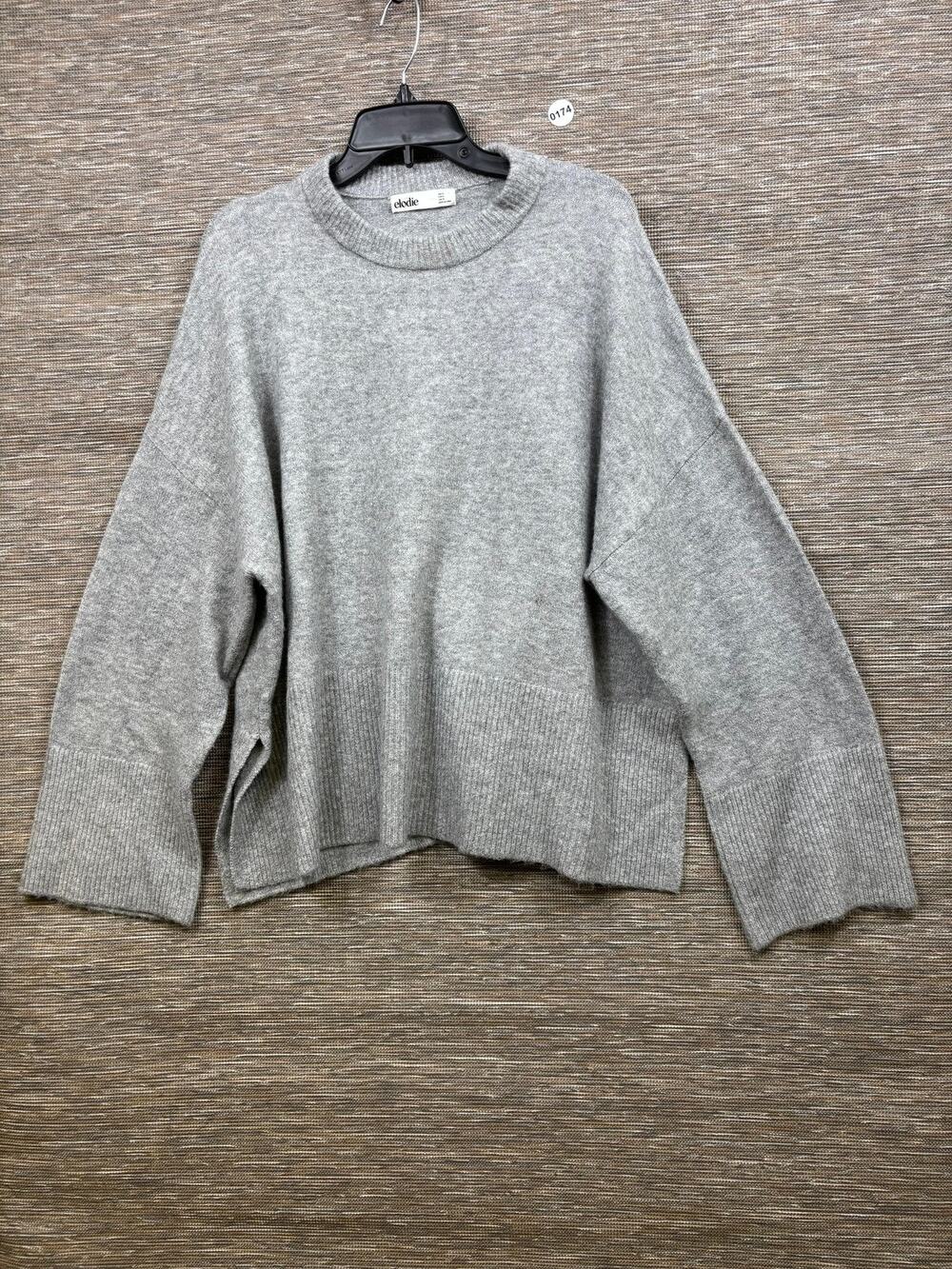 Elodie Sweater Womens XL Gray Crew Neck Ribbed Hem Knit Pullover Relaxed